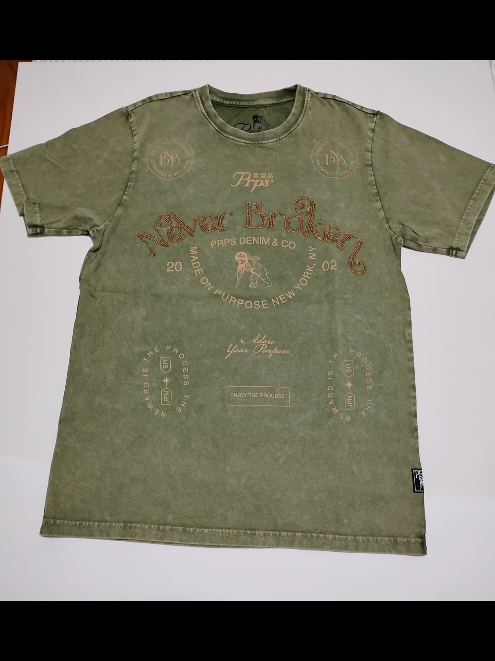 PRPS Olive Green 'Never Broken' Graphic Short Sleeve Tee - Distressed Logo